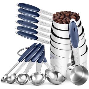 U-Taste Measuring Cups and Spoons: Food Grade 18/8 Stainless Steel 12 Pieces Metal Stacking Kitchen Baking Cooking Measure Set with Strengthened Weld Joints (Midnight Blue, Upgraded Version)