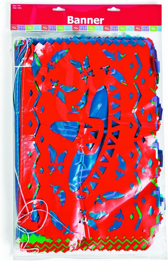 Plastic Mexican Cutout Banner - 100 Feet - For Cinco De Mayo or Fiesta Party Decorations