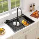 Dcolora 30 In. Drop In Black Waterfall Smart Kitchen Sink Single Bowl Workstation, 16 Gauge 304 Stainless Steel with Faucet & Cup Washer, 30"x22"x10" #DC-SFDOE00002
