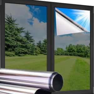 Coavas One Way Privacy Window Film,Reflective Home Glass Mirror Tint See Out Not in,Heat UV Blocking Static Cling for Office Front Door Daytime Privacy Covering, Silver,23.6x78.7 in
