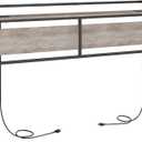 HOOBRO Queen Size Headboard, Headboard with 2 Outlets and 4 USB Ports, Adjustable Height, Storage Rack, Sturdy and Stable, Easy Assembly, Greige and Black