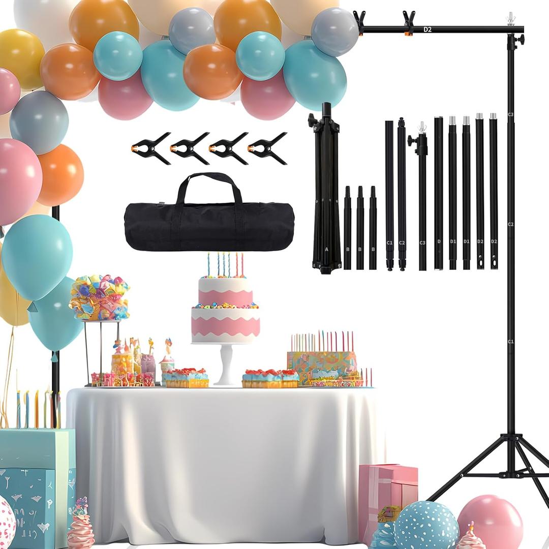 10x7 ft Backdrop Stand, Adjustable Photo Studio Background Stand Support Kit, Banner Stand for Parties Wedding Photography Decoration with Carrying Bag
