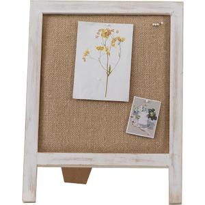SOFE Linen Desk Bulletin Board Small, 12"15" Cute Fabric Pin Board White Wash Wood Framed, Tabletop Freestanding Display Photo Memo Vision Board, Rustic Notice Board for Home Office School