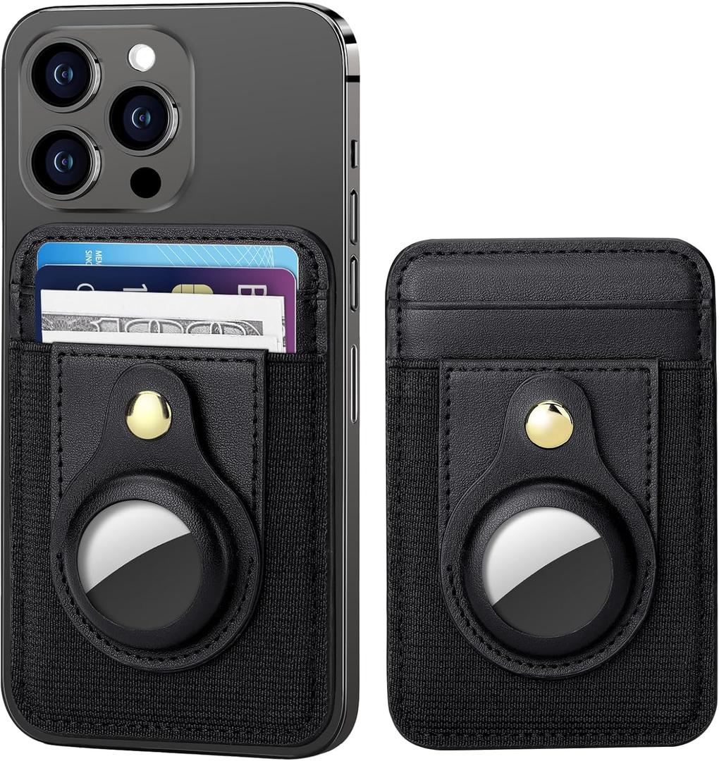 nuoku Leather Magnetic Card Holder, Intended for Magsafe Wallet Compatible with Airtag Holder, Magnetic Wallet for iPhone 15/14/13/12 Series, Not for 13 Mini/12 Mini, Max Hold 7 Cards (Black)