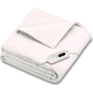 Beurer HD61 Super-Cozy Heated Blanket - Fast Heating Electric Blanket with 4 Heat Settings, Machine Washable Fabric, 4 hrs Auto Shut Off,Warm Heated Throw Blanket (50 x 60 inches)