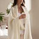 PHF 100% Cotton Waffle Weave Throw Blanket, Soft Lightweight Breathable Cozy Throws for Couch Bed Sofa, Luxury Aesthetic Blanket Gift for Home Decor & Office, 50"x60", Natural