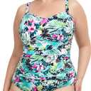 Profile by Gottex Women's Standard Beautiful Day Full Figure One Piece (L, Multi/Grn)