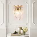 Aomesinc Modern Crystal Wall Sconce Light Gold Indoor Wall Light Fixture K9 Crystal Drops Lamp for Living Room Bathroom Bedside Hallway (Without Bulb)