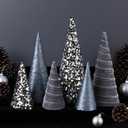 6 Pcs 12" 10" 6" Christmas Cone Tree Decoration Christmas Glitter Table Tree Farmhouse Tree Tiered Tray Ornament Xmas Tree for Home Holiday Entryway Tabletop Tree Centerpiece Decor (Black and Gray)
