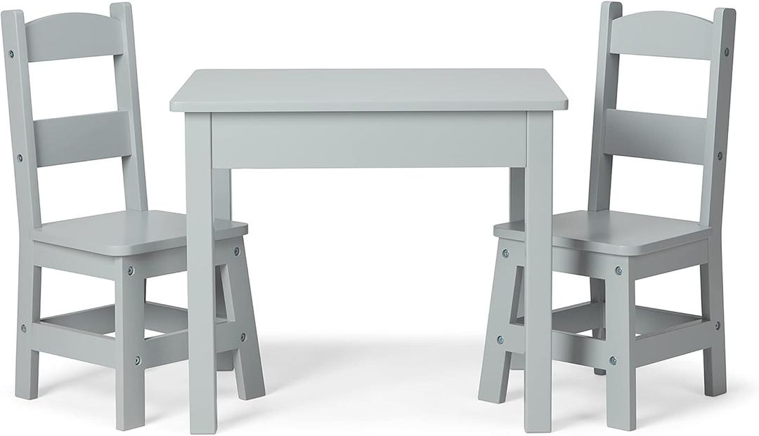 Melissa & Doug Solid Wood Kids Table and Chairs (2), Premium Quality Wooden Toddler Table and Chair Set for Kids Playroom Furniture & Montessori Classroom Furniture for Boys & Girls Ages 3+, Grey