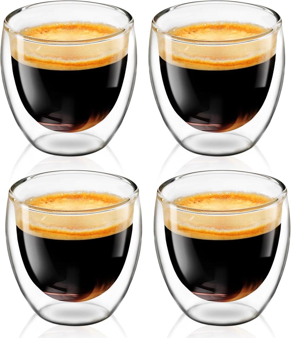 Espresso Cups Set of 4, 3 OZ Expresso Shots Glass Cup, Double Walled Glass Coffee Mugs, Espresso Machine Accessories,Insulated Clear Espresso Shot Glasses Cups,Water Won't Enter Between Double Walls (vacuum)