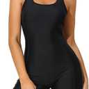 beautyin Swimsuit Women Boyleg One Piece Water Aerobic Competitive Bathing Suit (XX-Large, Faux Shark Skin/Black)