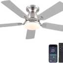 Ceiling Fans with Lights and Remote/APP Control,46" Flush Mount Ceiling Fan Dimmable DC MotorLow Profile Ceiling Fan for Bedroom,Living Room,Brushed Nickel