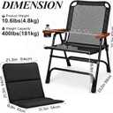 Padded Oversized Folding Camping Chair for Adults, Removable Cotton Pad Lawn Chair with Wooden Hard Armrests and Cup Holders, Portable Collapsible Quad Chair for Outside, Support up to 400lbs, Black