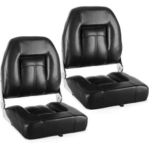 Back Folding Boat Seats Low/High 2 Pack, Waterproof Fishing Boat Captain Chairs Includes Stainless Steel Screws, Black