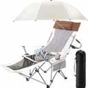 Yuntau Single Reclining Camping Chair with Removable Umbrella Folding Camp Chair for Outdoor(White)