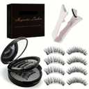 Lumentes Magnetic Eyelashes | 2 Pair Reusable Magnetic Eyelashes with Applicator | No Glue Natural Look Needed Easy to Wear and Remove (White Eyelash Curler Set)