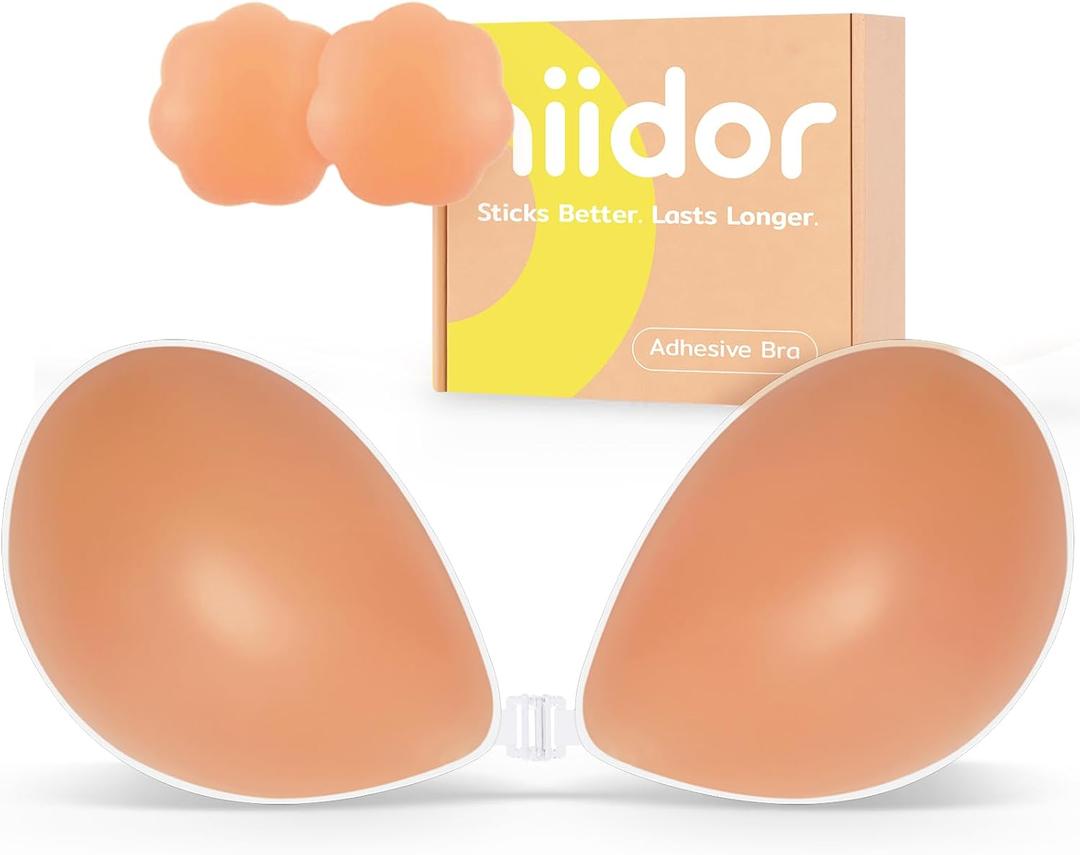 Niidor Adhesive Bra Strapless Ultra Sticky Invisible Push up Silicone Bra Multiple Colors Sizes Reusable for Backless Dress (Coco)