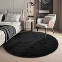 Ophanie Round Rug 4Ft Charcoal Black Circle Area Rug, Room Decor for Men, Fluffy Fuzzy Bedroom Carpet, Plush Soft Shaggy Living Room Rugs for Kids Home Decor Aesthetic, Nursery