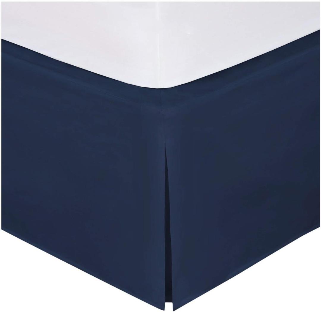 Linen Plus King Size Luxury Tailored Bed Skirt 14" Drop Pleated Styling Dust Ruffled Solid Navy Blue New
