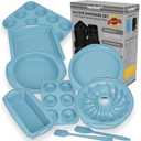 9in1 Nonstick Silicone Baking Bundt Cake Pan Cookie Sheet Molds Tray Heat Resistant Bakeware Tools Kit for Muffin Loaf Bread Pizza CupcakeUtensil (Sky Blue)