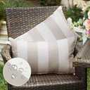Western Home Pack of 2 Outdoor Waterproof Striped Throw Pillow Covers Beige Grey Decorative Pillowcases Garden Modern Cushion Cases for Patio Tent Balcony Couch Sofa 12x20 Inch (Sand and White)