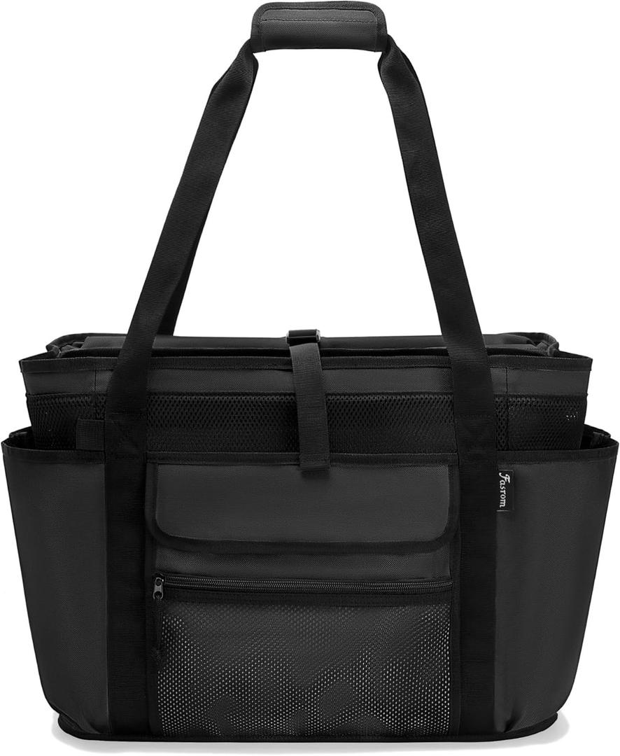 Fasrom XL Beach Tote Bag with Cooler Compartment, Large Mesh Beach Pool Bag with Wet & Dry Separation for Swim, Travel (Black)