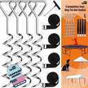 Eurmax USA Trampoline Stakes Heavy Duty Trampoline Parts Corkscrew Shape Steel Stakes Anchor Kit with T Hook for Trampolines -Set of 4 Bonus 4 Strong Belt, Silver