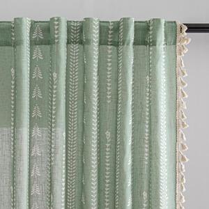 MEETSKY Boho Sage Green Curtains 63 inch Long - Sping Linen Blend Patterned Light Filtering Farmhouse Curtains for Bedroom Living Room with Tassels, Back Tab, 50" Wide Each Panel, 2 Panels
