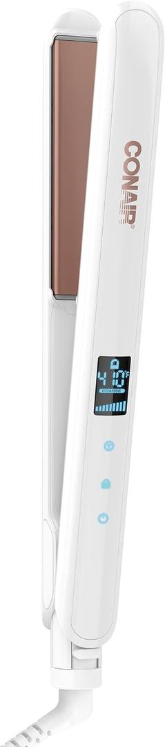 Conair Double Ceramic Flat Iron, 1-inch Digital Flat Iron (1-inch Digital Display, White)