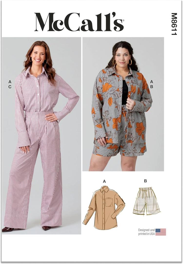 McCall's M8611BB Women's Semi-Fitted Shirt, High-Rise Shorts and Pants Sewing Pattern Packet, Design Code M8611, Sizes 20W-22W-24W-26W-28W