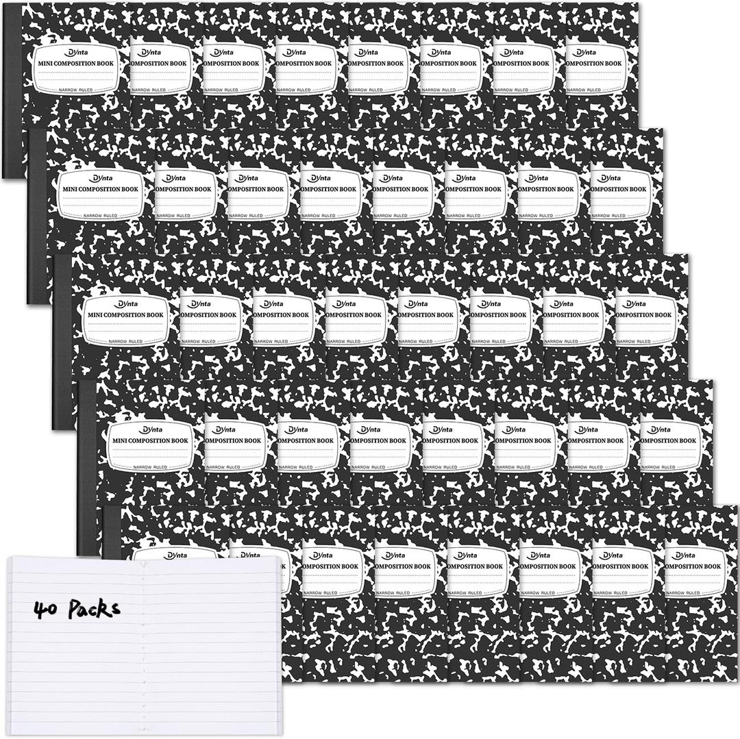 Dynta Mini Composition Notebooks Bulk, 40 Packs 3.25 x 4.5 inch Composition Books Narrow Ruled, Black Pocket Notebooks for Kids Students Men Women Teachers (60 Sheets/120 Pages)