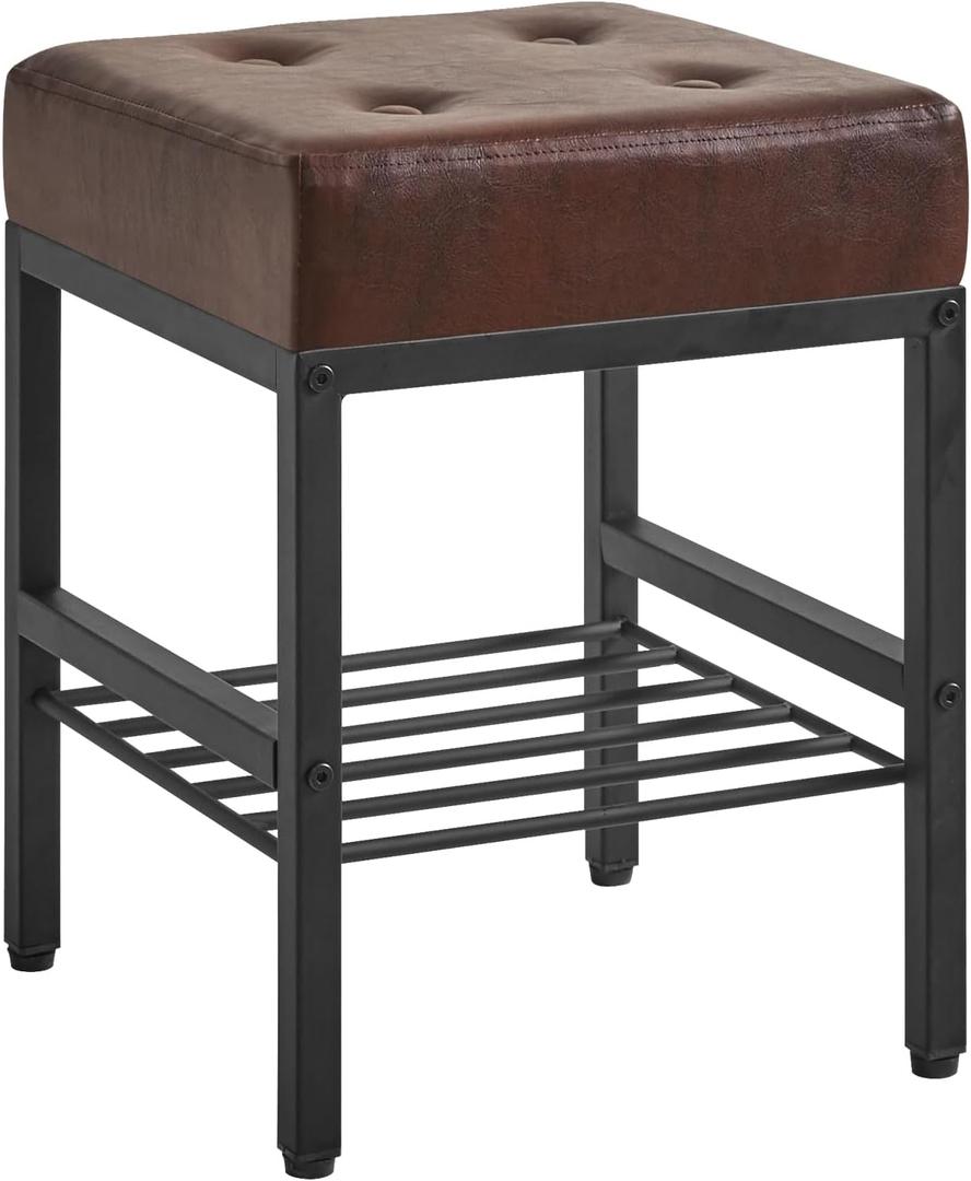 IBUYKE Square 16.34 inches Stool with Adjustable Feet and Storage Space, Footrest Chair,Multi-Use as Small Side Table or Ottoman, for Bedroom, Dark Brown LG-60Z