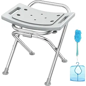 Folding Shower Chair Seat, 17.5" Stainless Steel Small Shower Chair for Inside Shower with Pad, 400lbs Portable Travel Shower Stool, Safety Anti-Slip Bath Chair for Seniors, Disabled, Gray
