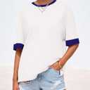 BTFBM Womens Oversized T Shirts Dressy Casual Short Sleeve Summer Tops Crew Neck Color Block Blouse Loose Fit Basic Tee (L)