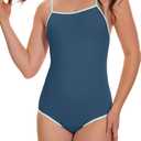 Beautikini Period Swimwear - One Piece Bathing Suit Menstrual Leakproof Swimsuit for Teen Girls and Women (Blue), Medium