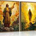2 Pcs Wood Framed Jesus Wall Art Decoration Paintings Religious Beliefs Christian Bible Themes Canvas Wrapped Posters Jesus Faith Artworks Gallery Level Prints Hanging Paintings Living Room Bedroom Church Decoration Pictures 16x24 Inch