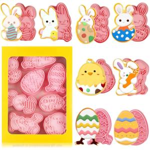 Cerlaza Easter Cookie Cutters, 8 Styles Cookie Cutters Cookie Stamps Goodie Bag Stuffers, Easter Eggs Bunny Cookie Cutter Mold Embossed for Kitchen Baking Tools