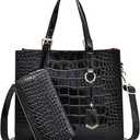 Women Handbags and Wallet 2Pcs Set Glossy Crocodile Pattern Leather Purses Satchel Handbag Tote Bags Shoulder Clutch