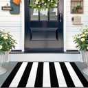 OLANLY Black and White Striped Rug 2'4" x 3'7" (27.5" x 43") Washable Cotton Indoor Outdoor Doormat for Front Door, Entryway, Kitchen, Porch, Patio Decor