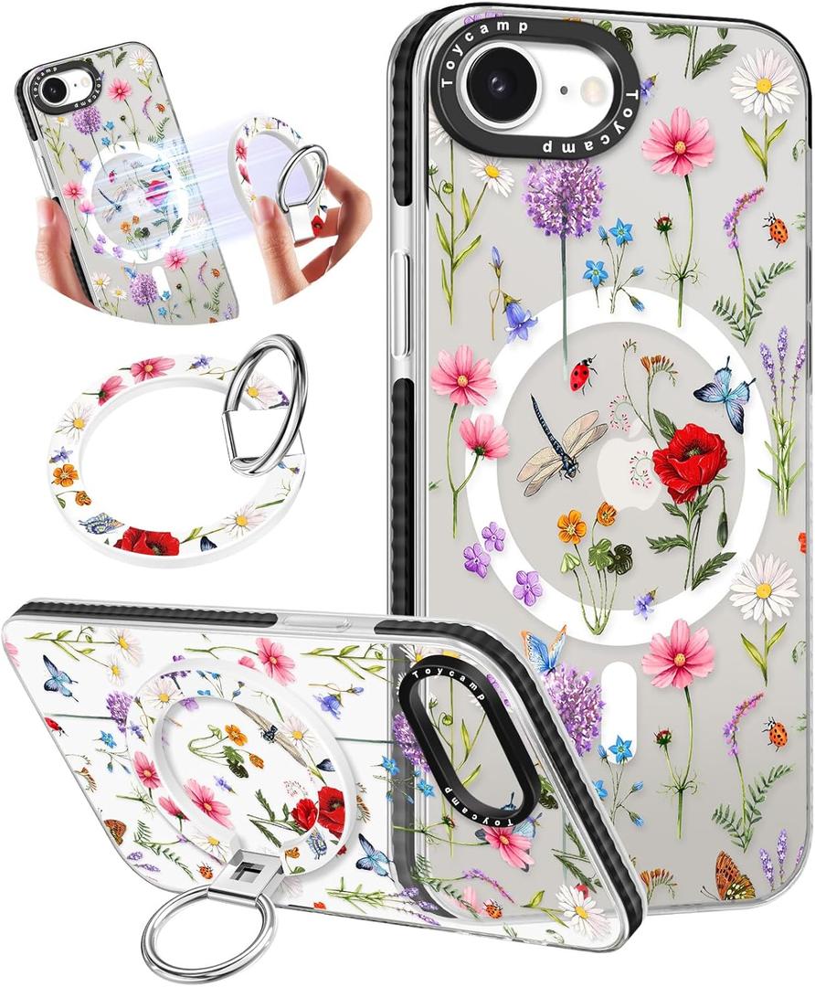 Toycamp for iPhone 16e Case Compatible with Magsafe - Cute Design 360 Magnetic Ring Holder Stand Kickstand Funny Garden Girly Pretty Fashion TPU Phone Covers for Women Tenn Girls