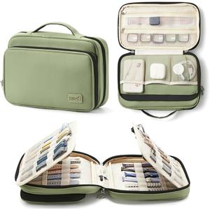 36-Slot Watch Band Organizer Bag, Waterproof Oxford Watch Band Holder for Women and Men, Travel Carrying Case for iWatch Smartwatches Straps, Spring Bars, Cable, Accessories (Green)