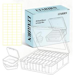 Bead Organizer Box,Jewelry Organizers and Storage, 30-Piece Small Storage Containers Set with Hinged Lids and Labels