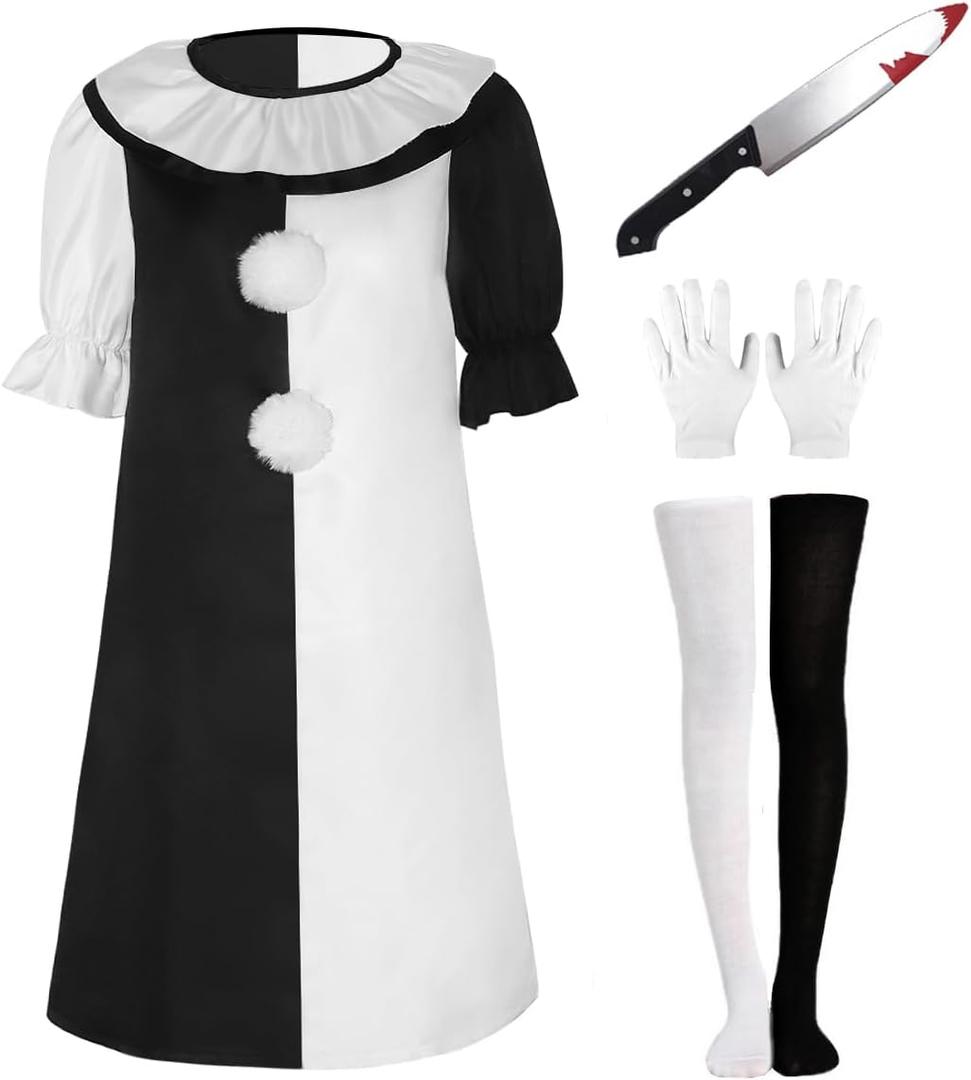 Adult Clown Costume Jumpsuit Costume Horror Movie Halloween The Killer Clown Outfits (Small, Black, White)