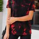 SOFIA'S CHOICE Women's Crewneck Tie Dye Shirts Fitted Short Sleeve Casual Summer Tee Tops Red Black Small 