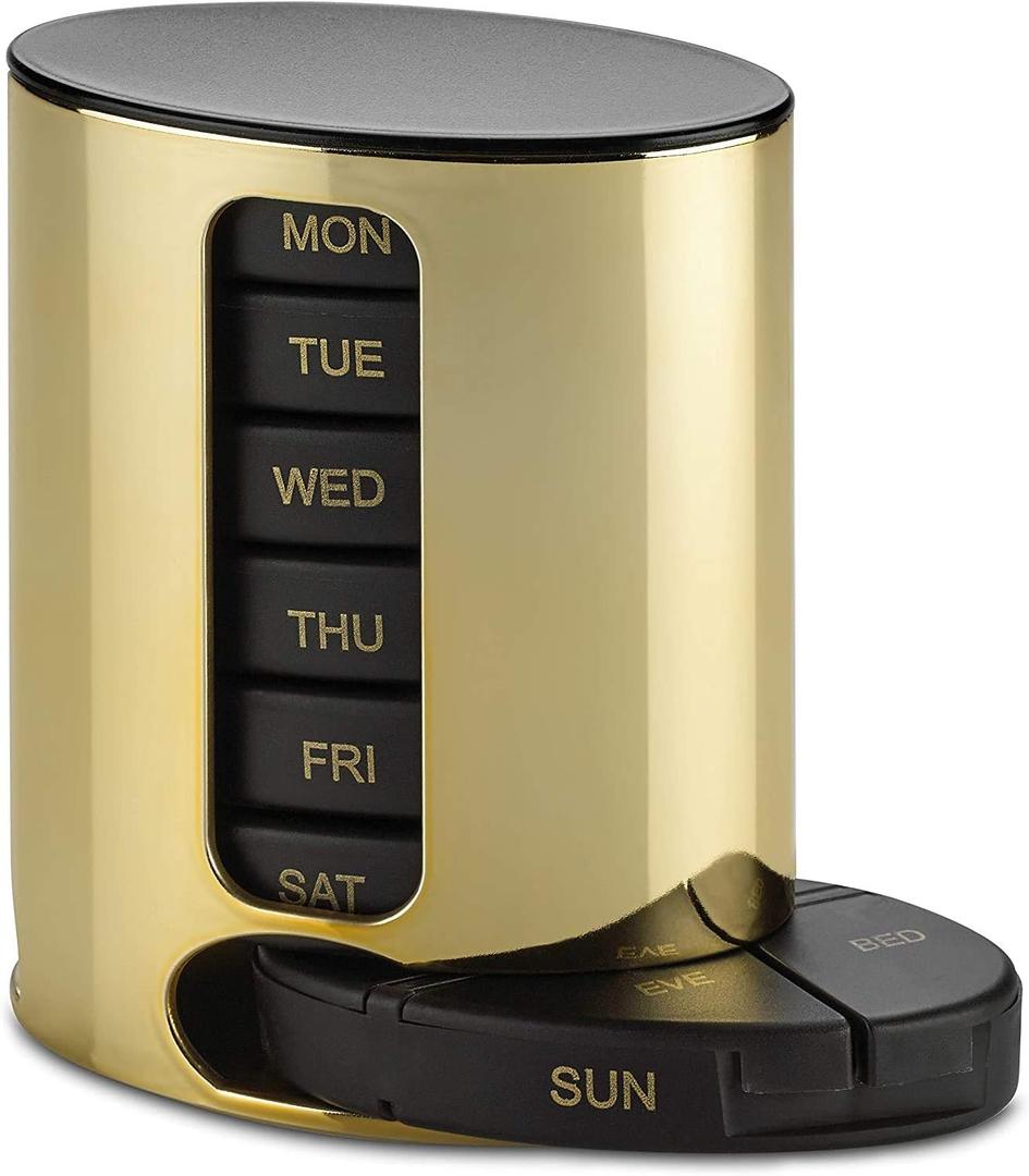Daily Pill Organizer - (4 Times a Day) Stackable Medication Reminder - Premium Weekly AM/PM Pill Box with 7 Daily Stackable Trays and Medicine Organizer for Vitamins, Fish Oils and Supplements, Gold (1 Unit (Lot de 1))