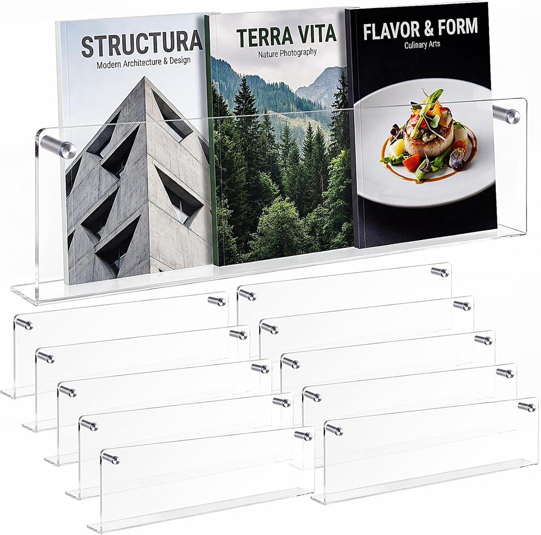 10 Pack Clear Acrylic Magazine Holder Wall, Brochure, 24 Inch