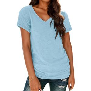 Solid Short Sleeve Shirts for Women, Soft V Neck Tshirts Shirts for Women Loose Fit Lightweight Basic Tee Tops (Small)