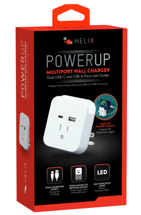 Helix PowerUp Multiport Wall Charger Dual USB-C and USB-A Ports with Outlet