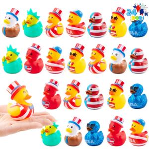 JOYIN 16 Pcs Patriotic Rubber Ducks, 2.6" Red White Blue 4th of July Bulk Ducks with 8 Designs, Independence Day Duck with Flag Prints, Patriotic Party Favor Gift Bath Toy Supply for Kids Toddlers